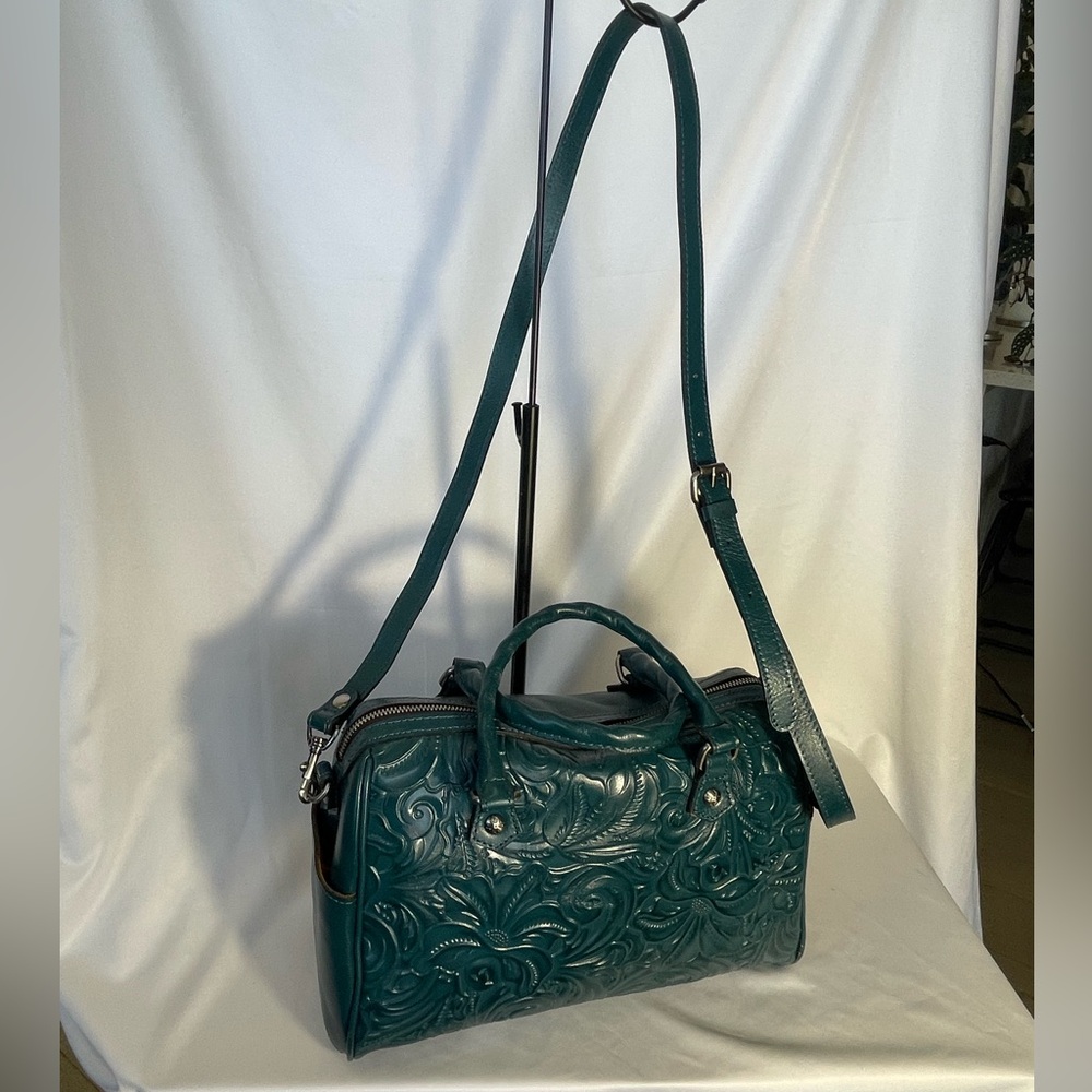 Patricia Nash Teal Embossed Leather Satchel - Picture 11 of 16